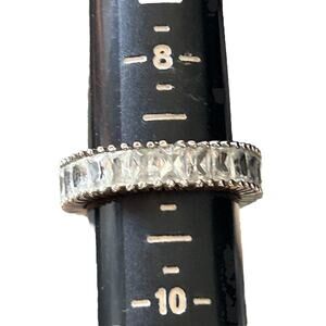 925 Sterling Silver Emerald Cut cz Eternity Wedding Anniversary Band Ring sz 9